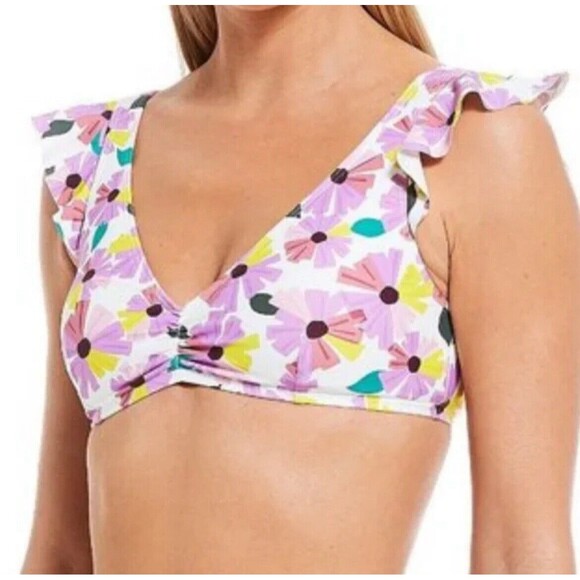 Kate Spade Ruffle Sleeve Swim Top Size Medium NWT Floral Print‎ - Picture 1 of 6